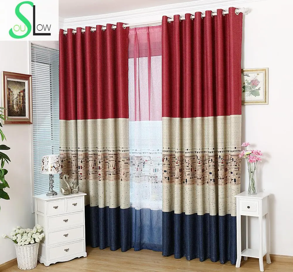 

[Slow Soul] Mediterranean Style Mosaic Eiffel Tower Curtains Bedroom Living Room Physical Green Shade For Curtain Blackout