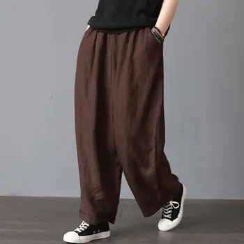 

Summer Women Men Unisex Pants Casual Cotton Linen Loose Retro Drawstring Harem Long Trousers Wide Leg Pants
