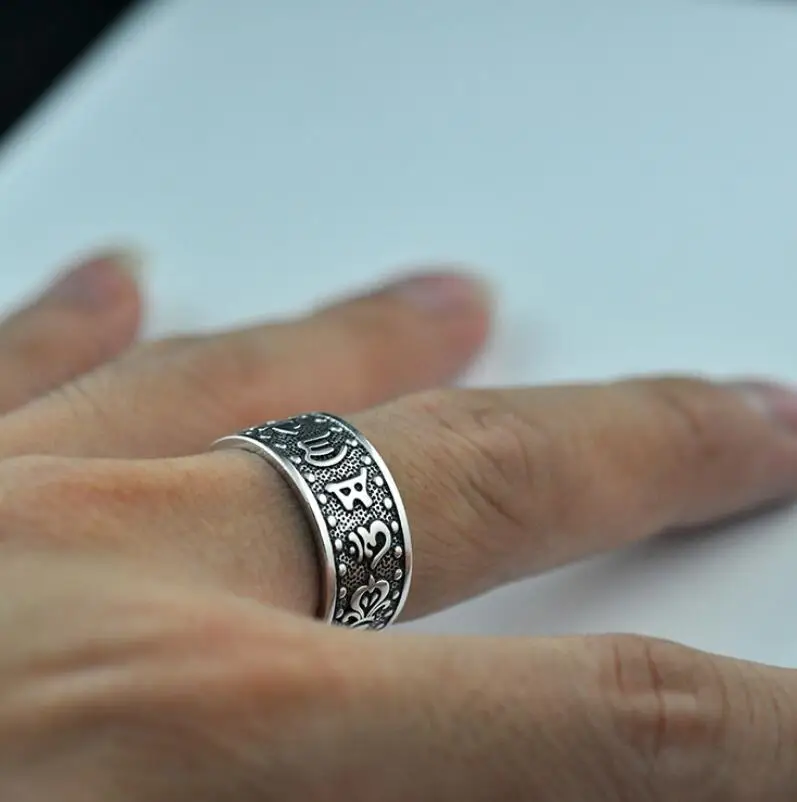 Мужские и женские кольца из тайского серебра 999 пробы с 6 мантрами|open ring|heart ringsilver