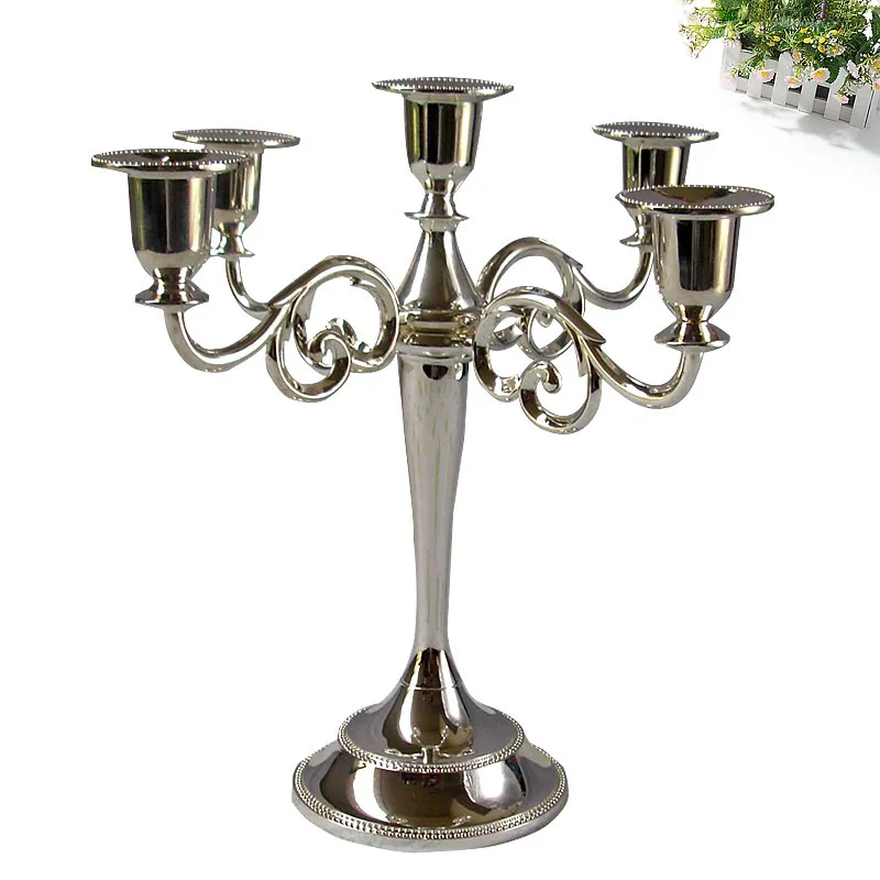 Silver/Gold/Black/Bronze Metal Candle Holder 5 Arms Candle Stand 26cm