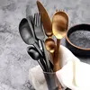 Uds cubiertos Rosa dorados, vajilla negra, tenedores, cuchillos, cucharas, juego de acero inoxidable 18/10, juego de platería Ella ► Foto 3/6