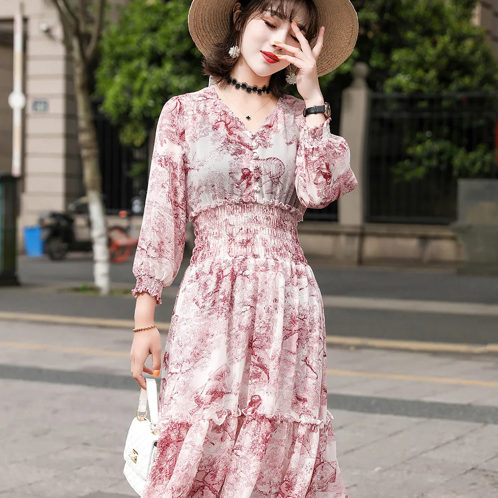 

2019 Runway Women Long DressLuxury Animal Printing High Waist Large pendant European Designer Party Maxi Dress