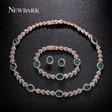 NEWBARK Luxury Jewelry Sets Rose Gold Plated With Green Crystal Earrings Bracelet Necklace For Women 3 Pcs Set Party Jewelry