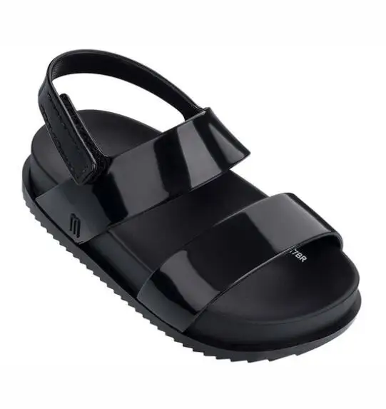 Mini Melissa/оригинальные 3 цвета; Новинка года; прозрачные сандалии для девочек; детские сандалии для мальчиков; детская пляжная обувь; нескользящая обувь для малышей - Цвет: Черный
