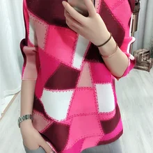 Морщины летние новые геометрические блоки окраски 7 точка рукава MIYAKE плиссированные футболки