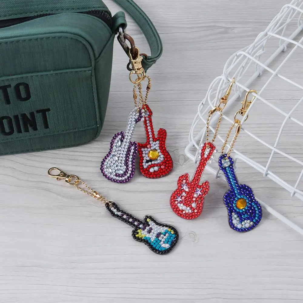 

5Pcs DIY Multi-shaped Diamond Painting Keychain Pendant Guitar Key Ring Holder Diamond Key Chain on the Bag for Women Girls Fema