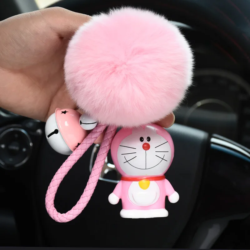 

Cartoon Cute Anime Cat Doraemon Keychain Key Rings Braided Rope Bell Rabbit Fur Pom Pom Car Bag Key Chains Kids Toys Porte Clef
