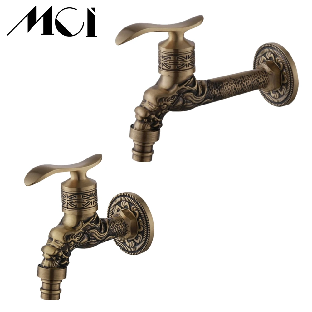 

Carved Wall Mount Pool Garden Sink Faucet Brass Retro Bibcock Decorative Outdoor Garden Washing Machine Mop Taps Torneira Mci