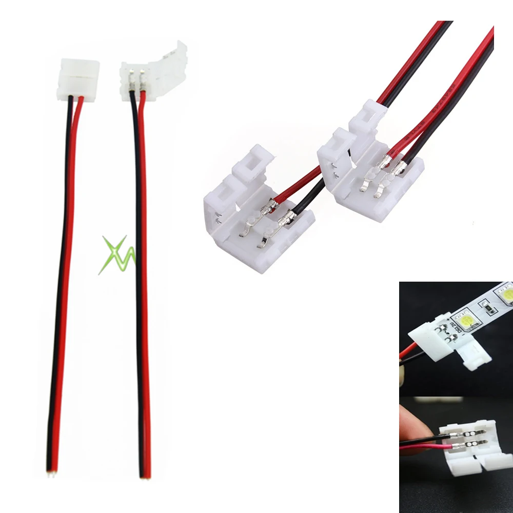 

Big Promotion 10x Wire with 2 Pin Connector Adapter at 1 end for 10mm 3528 5050 Single Color LED Strip Light Solderless