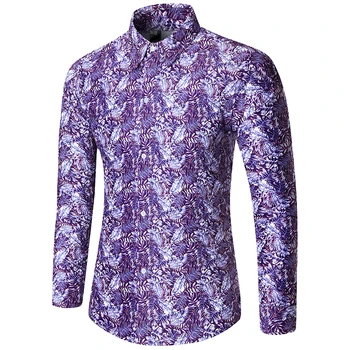 

Brand 2018 Fashion Male Shirt Long-Sleeves Tops Fashion Casual Loose Printing Mens Dress Shirts Slim Men Shirt 2XL