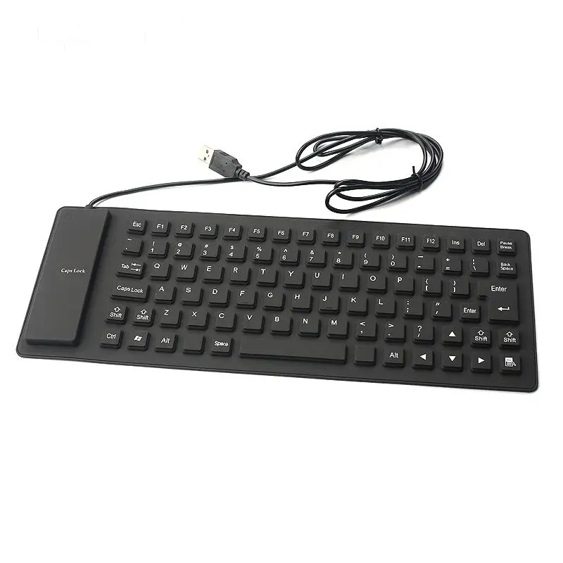 keyboard 109 Keys Black USB Wired Silicone Rubber Waterproof Flexible