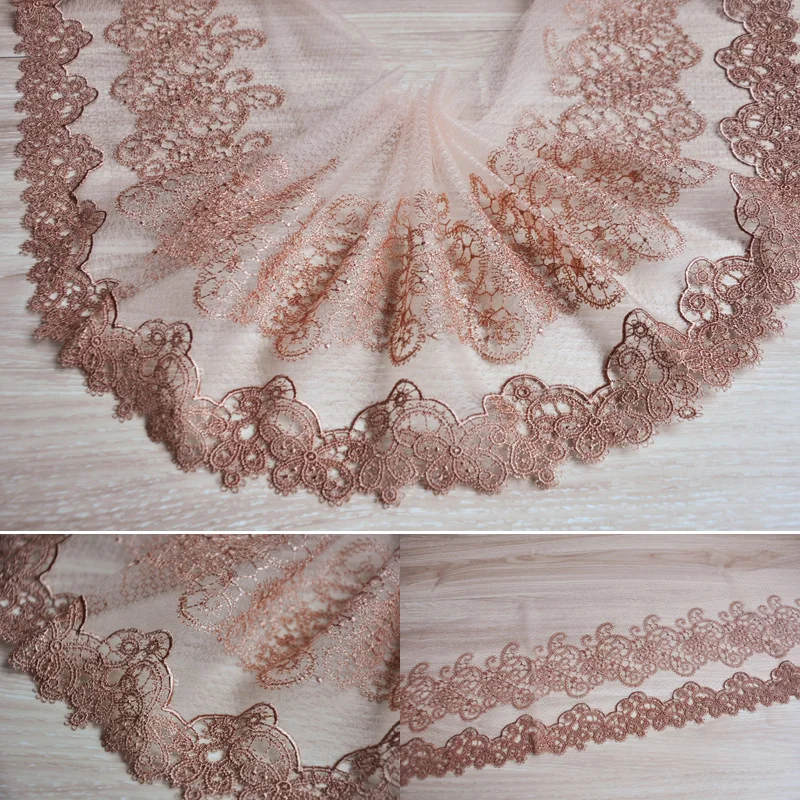 

5 meter 20cm 7.87" wide champagne tulle gauze mesh embroidered tapes lace trim ribbon clothes dress doll fabric S5Q56HB18022727