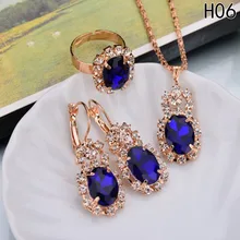 Мода синий кристалл камень свадебные ювелирные комплекты для невест серебряный цвет ожерелье набор для женщин