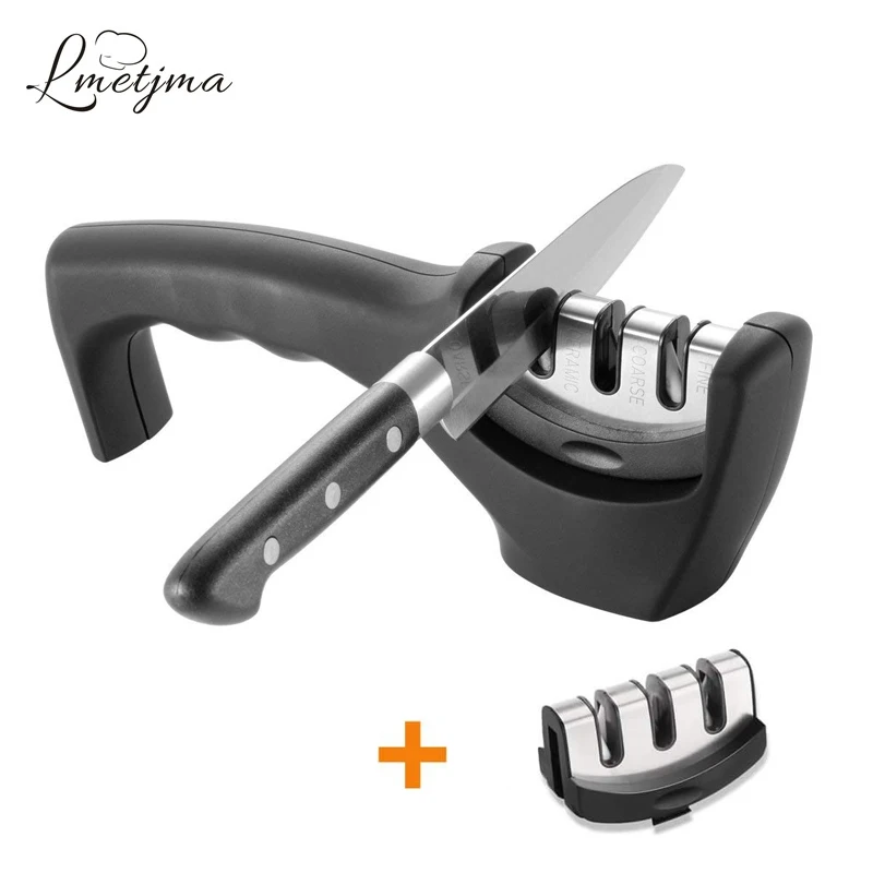 

LMETJMA Knife Sharpener with 1 More Replace Sharpener Stainless Steel Ceramic Knife Sharpening Stone Tungsten Diamond Sharpener