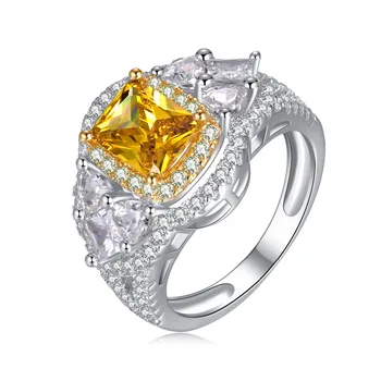 

PURREEN Luxury Bridal Anniversary Ring Women Girls Yellow Zircon Crystal 925 Silver Wedding Band Rings New in Gift Box