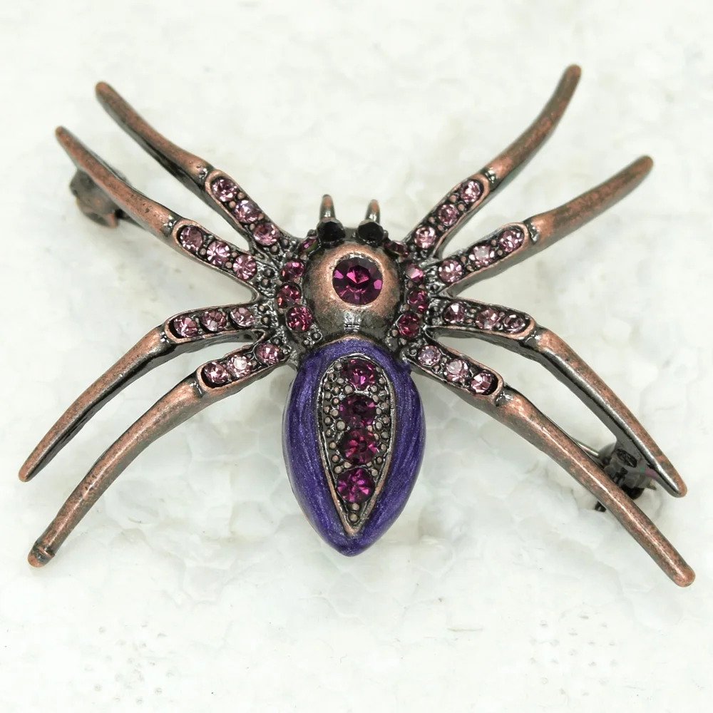 

Antique copper Purple Rhinestone Enamel Spider Pin brooches C449 D3