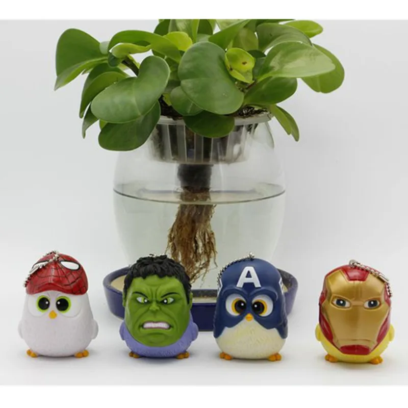 

4Pcs/set The Avengers Superhero Iron Man Captain America Spider-Man Hulk Bird shape Creative keychain PVC Action Figure Toy N706