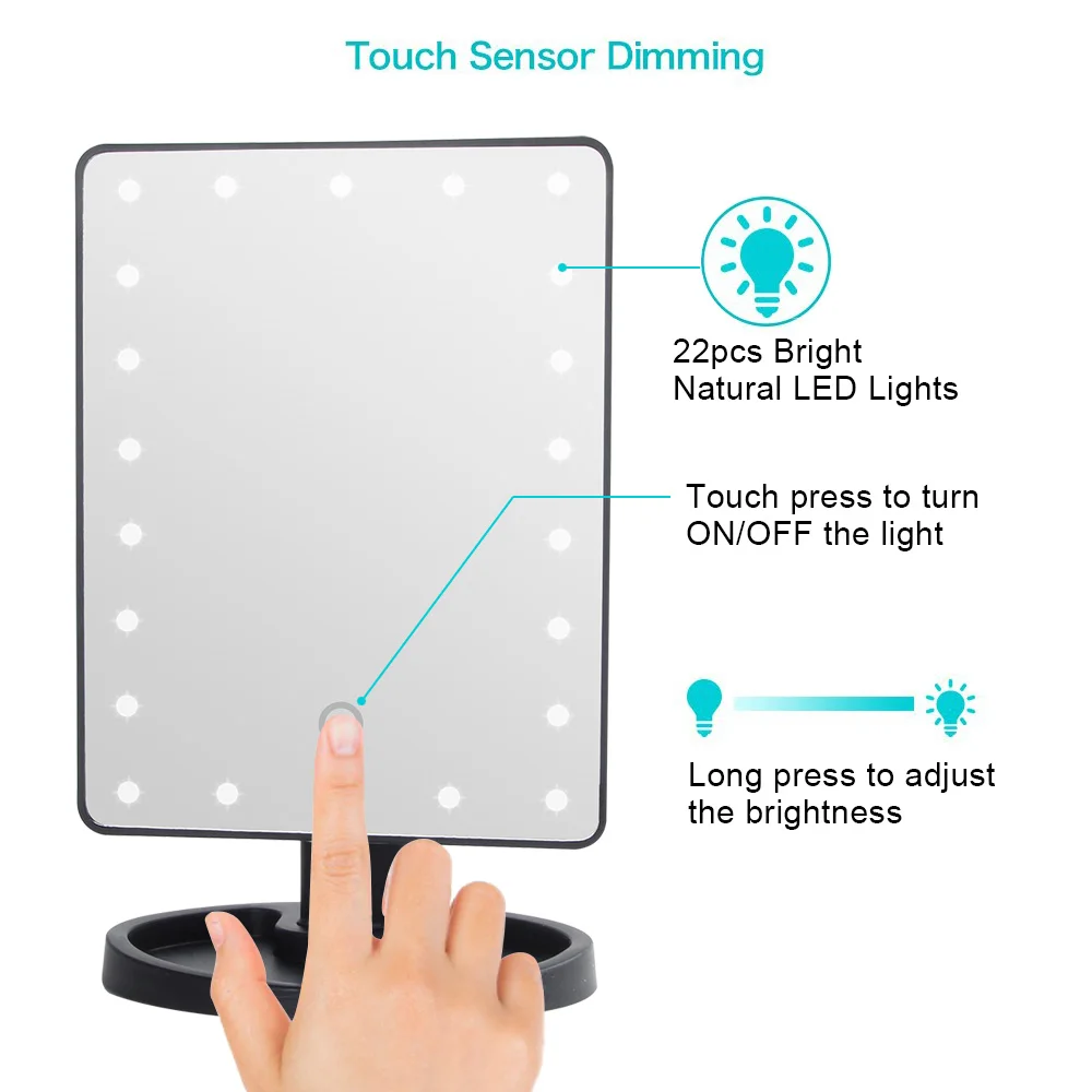 16/22 светодиодный сенсорный экран зеркало для макияжа 1X 10X увеличительное стекло Гибкий настольный яркий регулируемый USB или аккумулятор