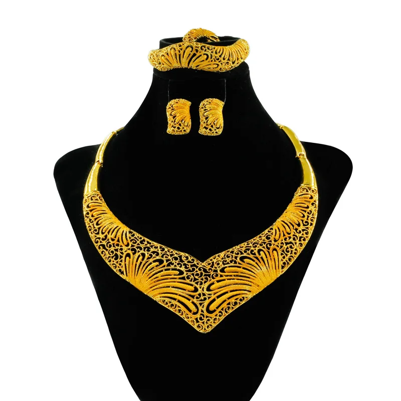 

Fashion African Jewelry 24 Gold Necklace Women Jewelry Set Exaggerated Dubai Charm Bridal Wedding Jewelry Accessories