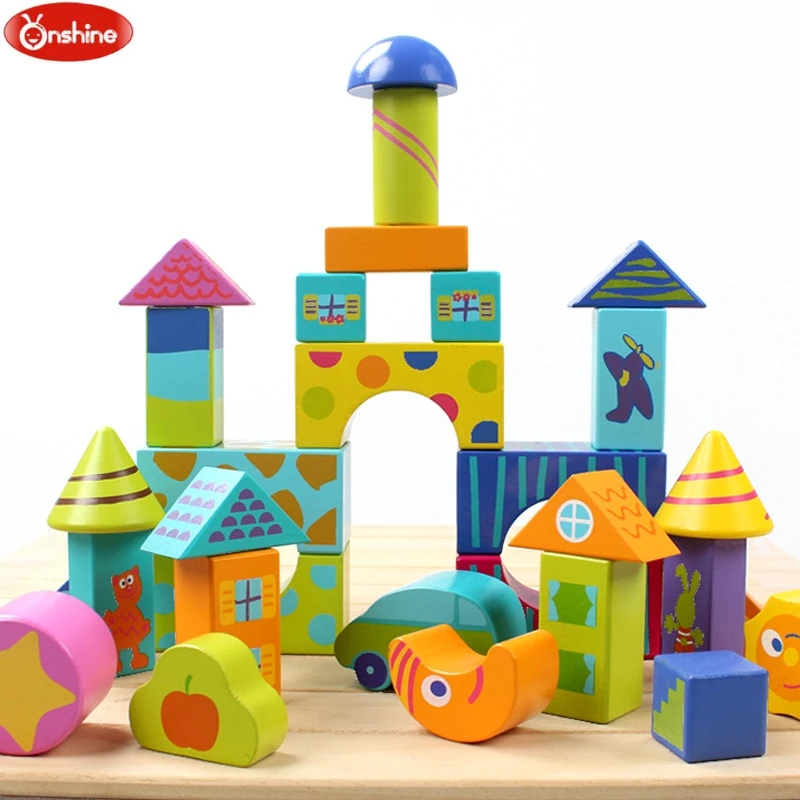 

50pcs Kids wooden Colorful blocks building blocks educational early learning Gift