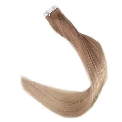 Полный глянцевая лента в наращивание волос волосы remy Цвет #12 выцветание до 24 Блондинка 20 шт. 50 г пряди человеческих волос для наращивания