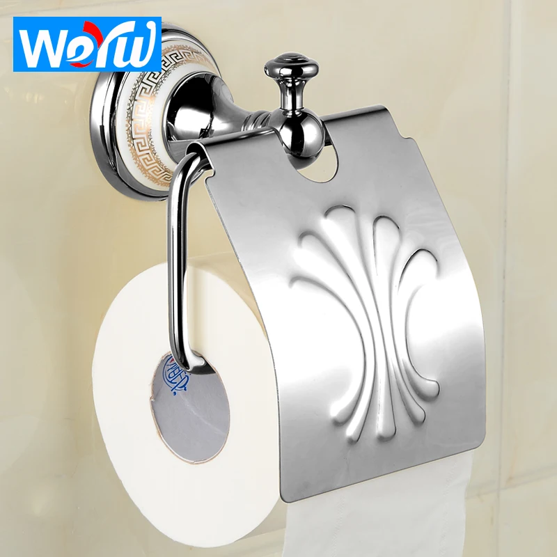 

Toilet Paper Holder Cover Waterproof Gold Decorative Paper Towel Holder Wall Mounted Brass Ceramic Tissue Roll Paper Holder Rack