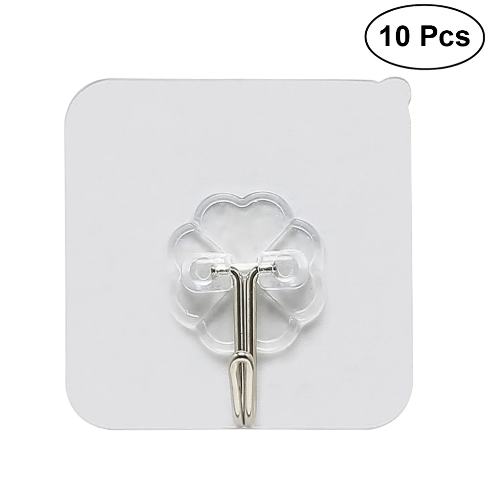 

10pcs Wall Hook Reusable Seamless Transparent Scratch Waterproof and Oilproof Wall Hook for Kitchen Ceiling Bathroom