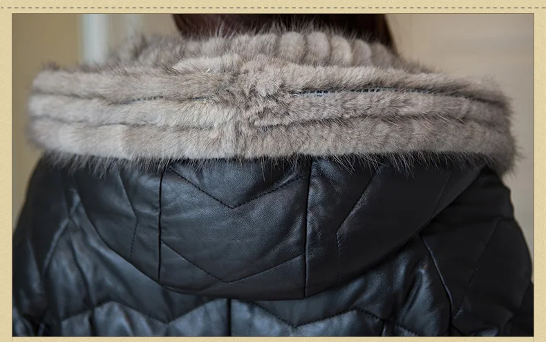 AYUNSUE/зимняя женская куртка из натуральной овечьей кожи, утиный пух, Длинные норковые волосы, женская кожаная куртка, большие размеры LX928