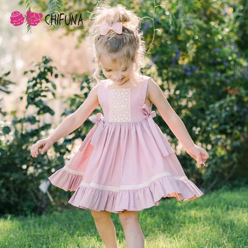 

Chifuna Girls Dress 2019 Summer Baby Girl Costume Kids Summer Sleeveless Lace Bow Ruffles Dress For Girls Children Clothes