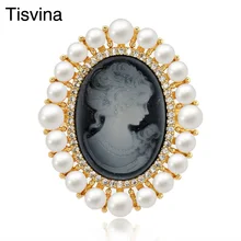 Tisvina, роскошная винтажная Камея, жемчуг, броши для женщин, смола, овальный, камея, украшение, женские булавки, брошь, подвеска, ювелирное изделие, Новинка