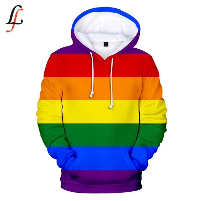 US $13.53 2019 Fashion Hot Sale Rainbow Stripes Printed Sweatshirt Hoodies Men Women Streetwear LGBT Hoodie A