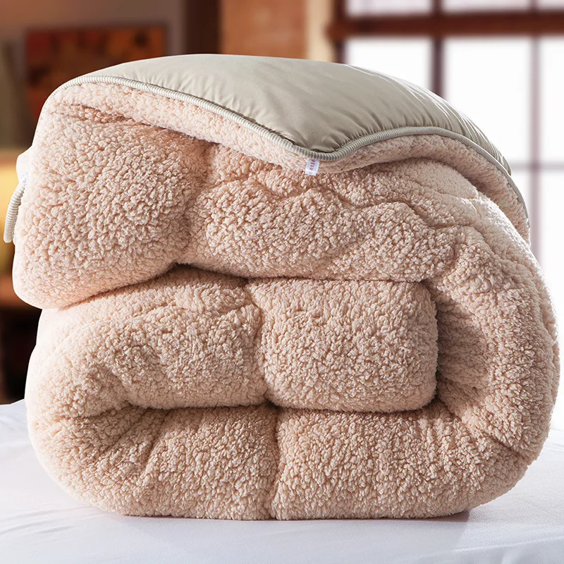 Winter patchwork duvet lamb wool Warm comforter camel cotton quilt