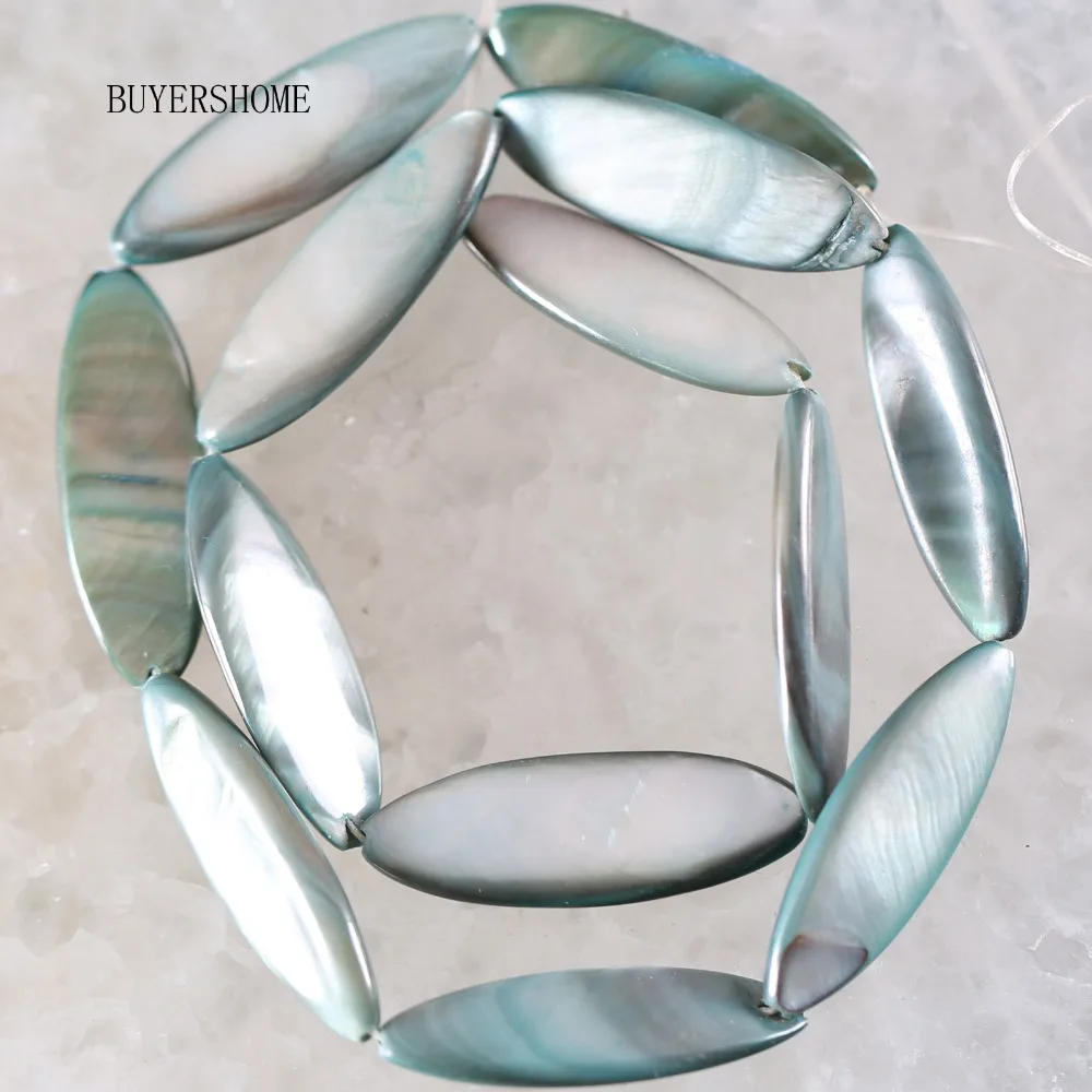 

Free Shipping Fahion Jewelry 10X30MM Light Blue Mother Of Pearl Shell Loose Beads String 15" O081