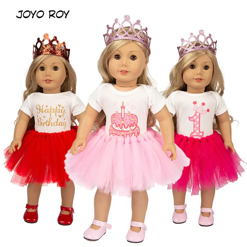 

43cm Cartoon Print Doll Clothes Underwear + Tulle Dress + Headband 3Pcs New Baby Doll Clothes Dress Wear Children Christmas
