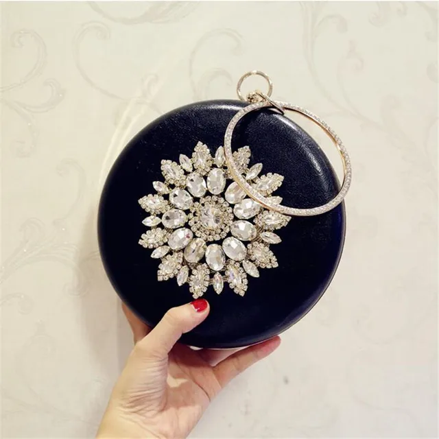 2021 round shaped evening clutch luxury diamond sunflowers banquet bags with chain clutch purse for ladies MN759 black