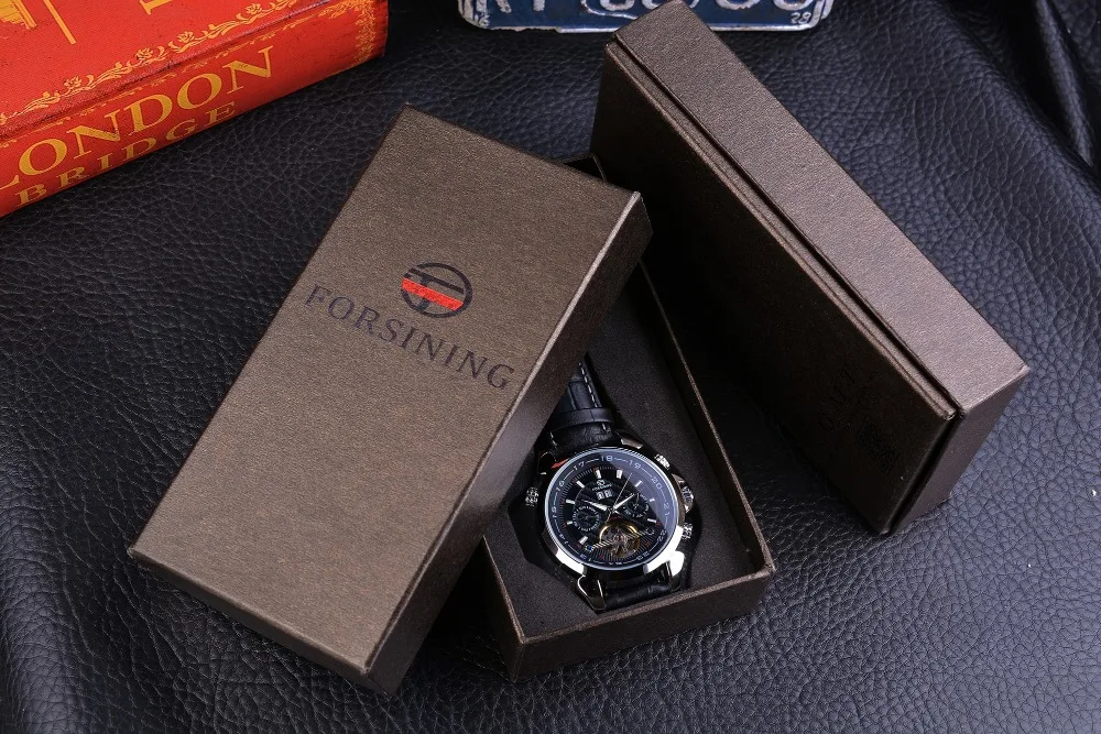 Forsining Tourbillion дизайн календарь из искусственной кожи дисплей неясный циферблат Мужские часы лучший бренд класса люкс автоматические