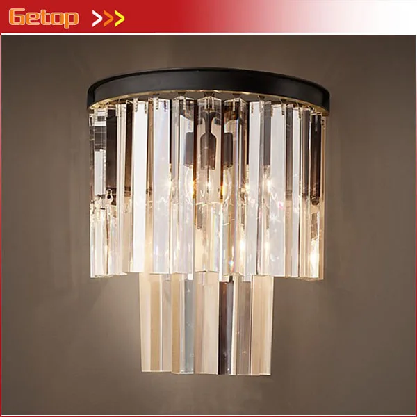 

American Country Style Luxury Crystal Wall Lamp For Living Room Bedside Asile Porch Light With LED Bulbs 3 colors for crystal