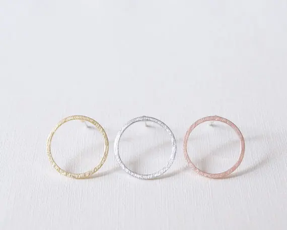 Gold Silver Pink Gold Open Circle studs Earrings