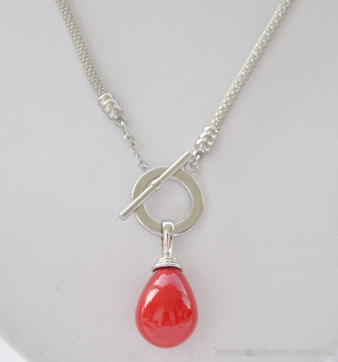 

******z5298 20mm red drip SOUTH SEA SHELL PEARL NECKLACE PENDANT 17inch