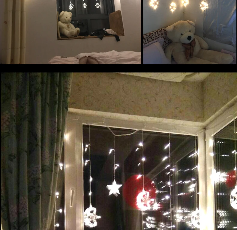 Ficha de Natal Estrela e Lua Decoração para Festa de Casamento Levou Cortinas Luzes Indoor - Outdoor Luz Férias 2.5 m 220 v ue 17 Iluminação de Natal