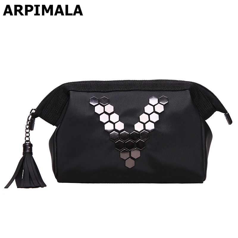 Waterproof Nylon Cosmetic Bags High Quality Stud Makeup Bag Big Tassel Travel Organizer