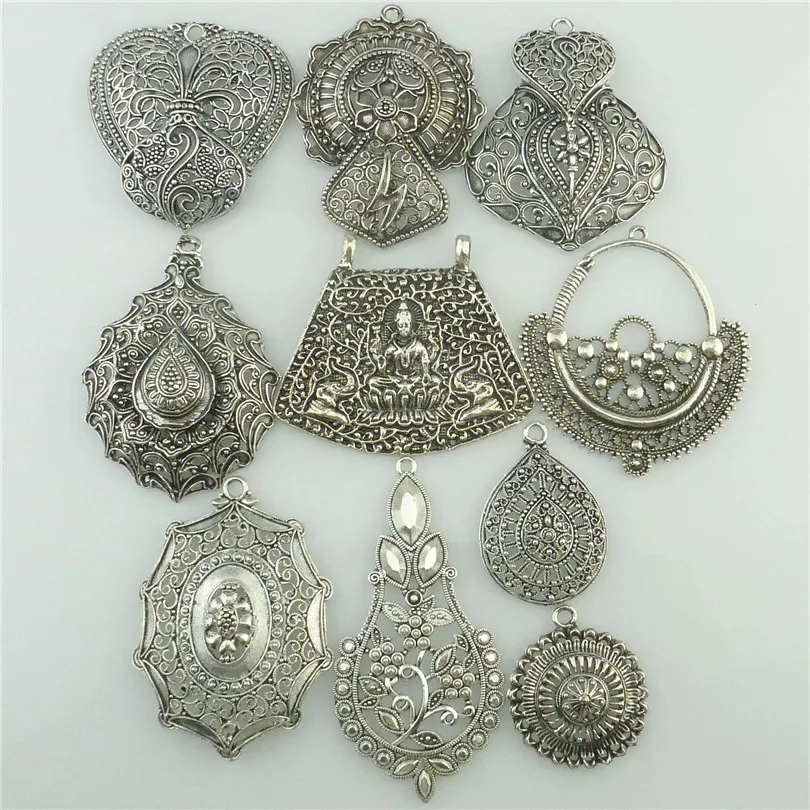 

Vintage Flower Leaf Heart Butterfly Lightning Teardrop Religion Filigree Pendant