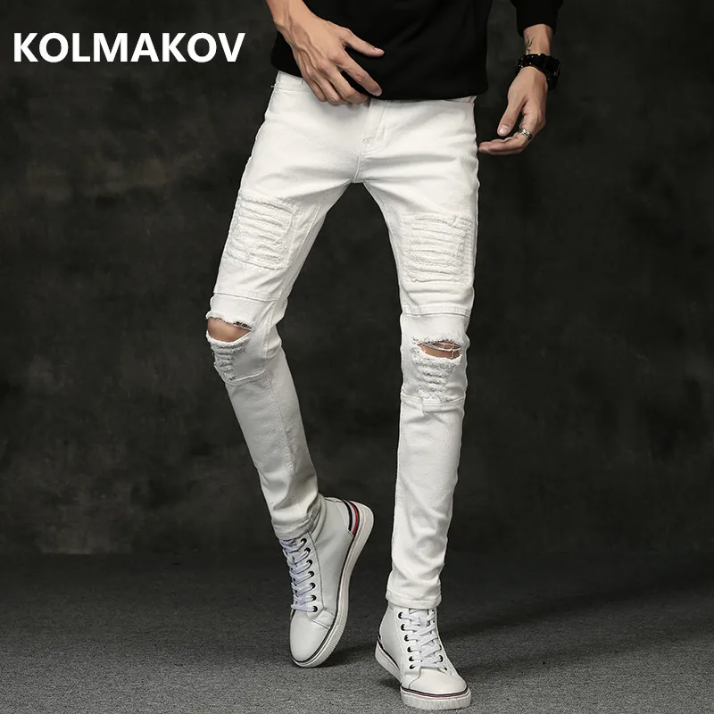 2018 autumn New men Jeans Black White Classic Fashion hole style Denim