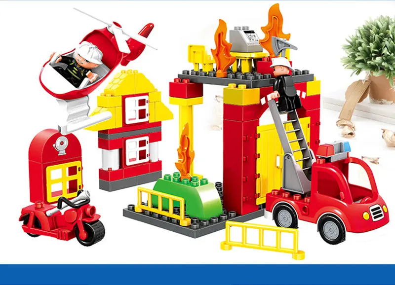 Городской пожарный отдел пожарные Модели Строительные блоки Совместимые DuploINGlys Вертолет игрушка для детей подарок на день рождения