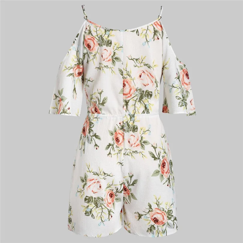  Womens Plus Size Bohemian Floral Casual Playsuits New 2019 Fashion Sexy Cold Shoulder Jumpsuit Bodysuit V-Neck Romper #E11 (31)
