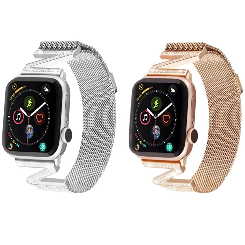 

Milanese Loop Bracelet Stainless Steel Strap For Apple Watch band 4/3/2/1 Z Word Diamond Belt Wristband For iwatch 44/42/40/38mm