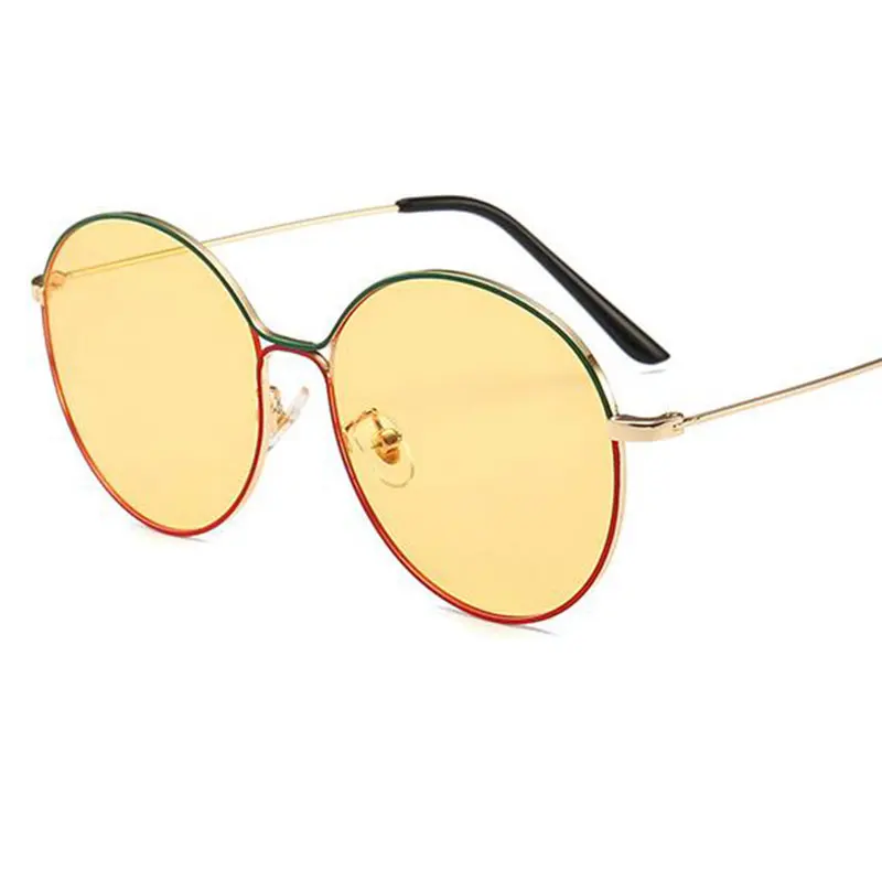 Новые брендовые дизайнерские винтажные желтые солнцезащитные очки с круглой оправой, красные зеленые полосатые солнцезащитные очки для женщин и мужчин, модные солнцезащитные очки UV400