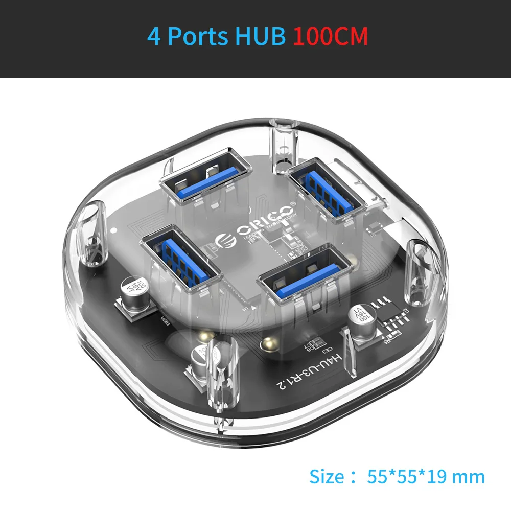 ORICO 4/7 портов USB3.0 концентратор прозрачный высокоскоростной с микро USB интерфейс питания usb-хаб поддержка OTG для Mac/Windows/Linux