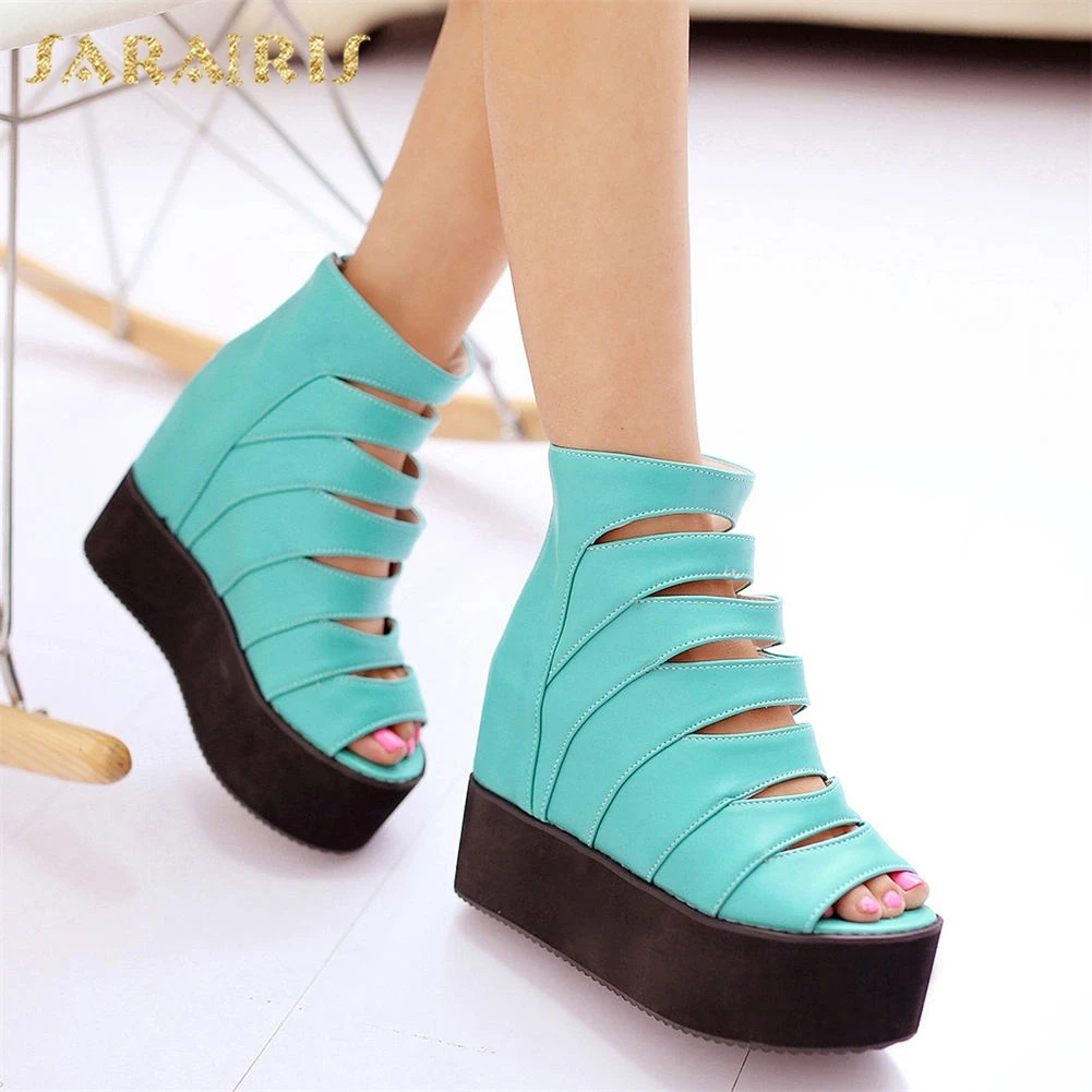 

Fashion Comfortable Peep Toe Ankle Boots Woman Leisure Height Increasing Summer Boots Woman Plus Size 42 Platform Women Shoes