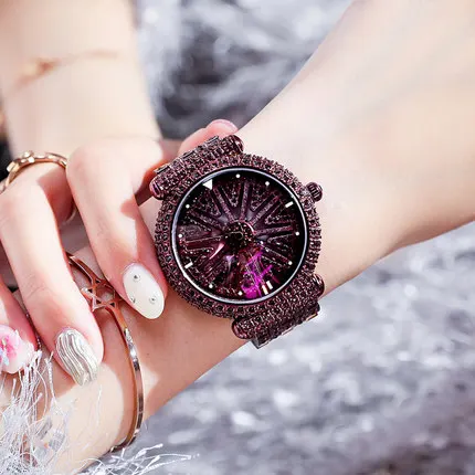 Reloj Mujer Роскошные Брендовые женские часы модные водонепроницаемые розовое золото со стразами кварцевые наручные женские часы Montre - Цвет: purple